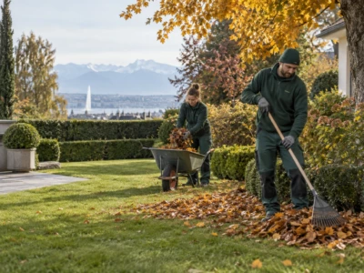 Jardin entretenu à Genève en automne avant l’hiver