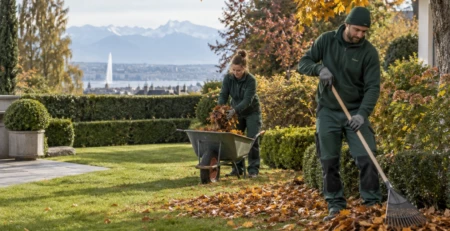 Jardin entretenu à Genève en automne avant l’hiver