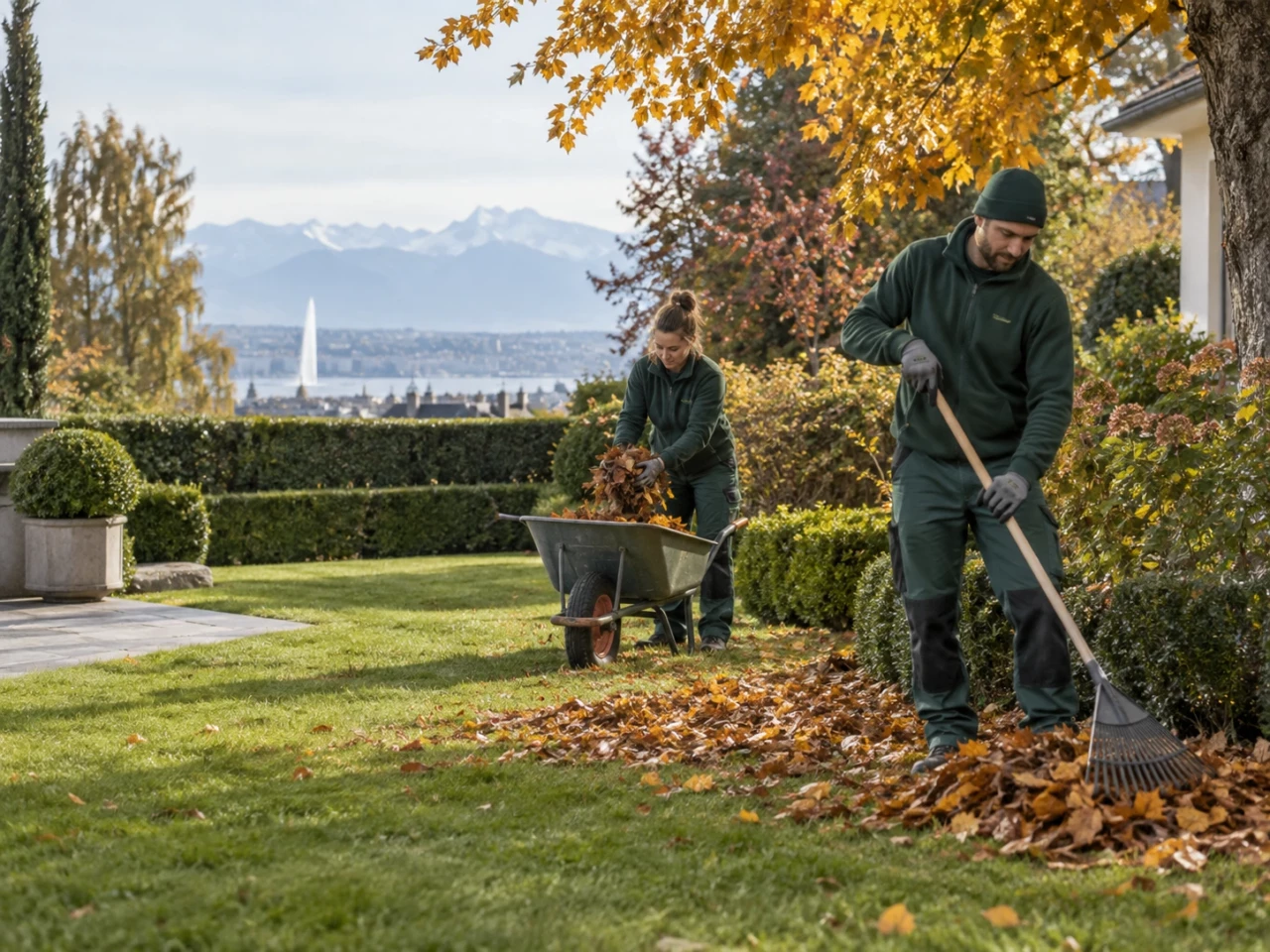 Jardin entretenu à Genève en automne avant l’hiver