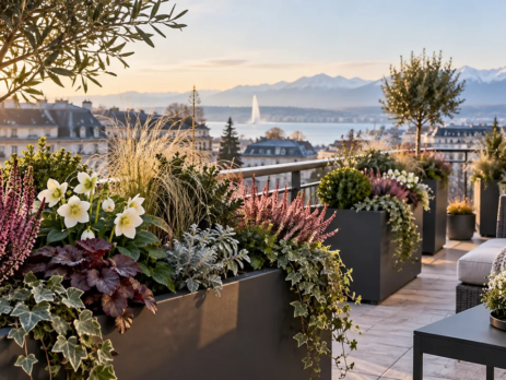 Aménagement végétalisé d’un balcon à Genève pour l’automne et l’hiver