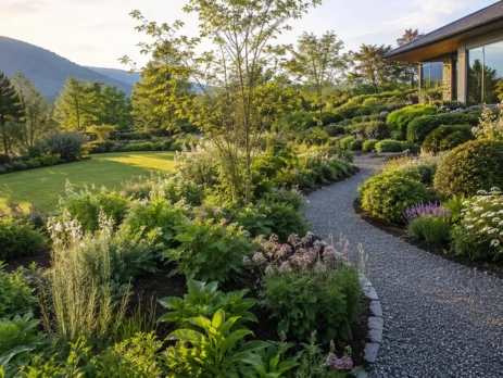 Jardin paysager luxuriant obtenu grâce à une bonne préparation du sol